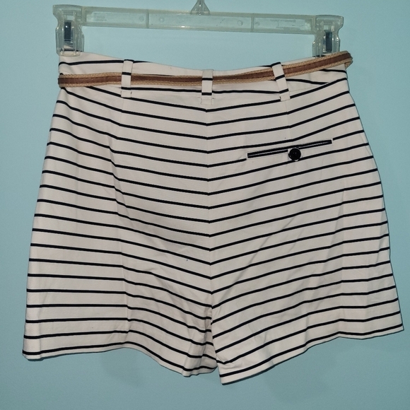 Zara Basic Nautical Navy and White Striped High Waisted Shorts with Belt Size M - Picture 5 of 5